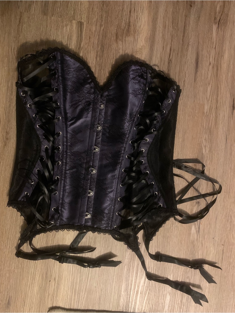 Adore Me Purple and Black Lace-Up Bustier
